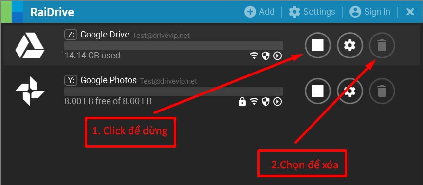 Cách xóa Google Drive ra khỏi Raidrive của người dùng